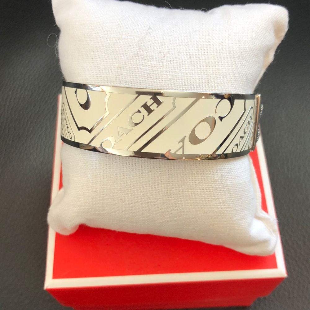 Coach stainless and white enamel bangle bracelet